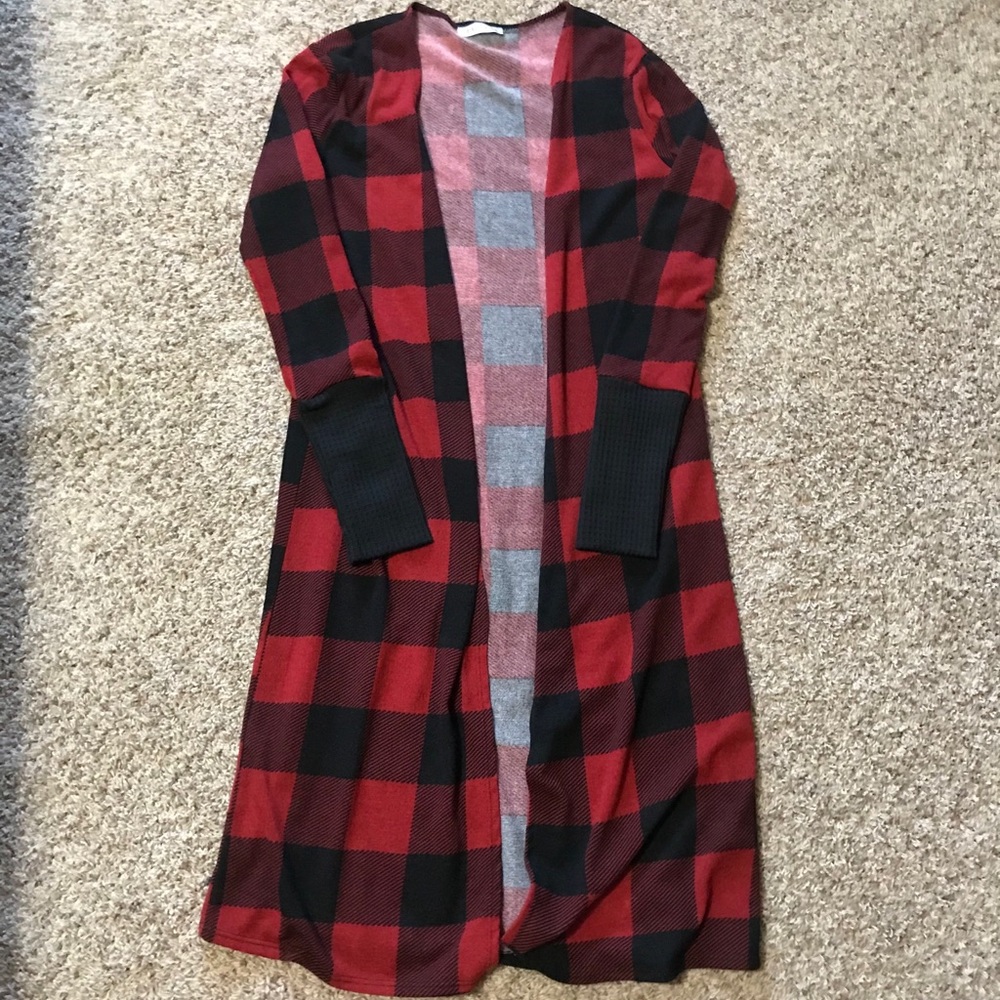 Buffalo plaid duster cardigan